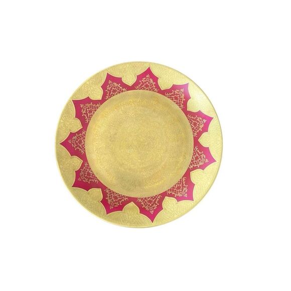 Rare AOFI Porzellan Manufakt Germany Hanging Plate Gold Fuchsia Karlsbader - Picture 3 of 9